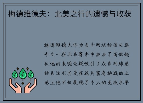 梅德维德夫：北美之行的遗憾与收获