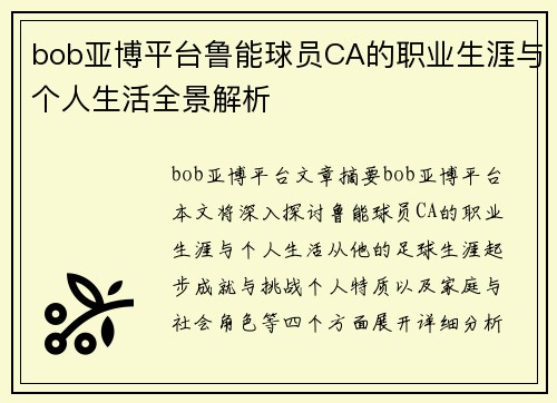 bob亚博平台鲁能球员CA的职业生涯与个人生活全景解析