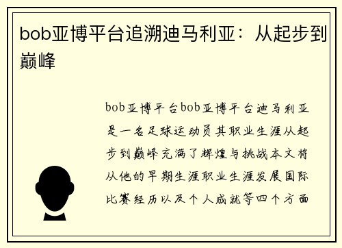 bob亚博平台追溯迪马利亚：从起步到巅峰