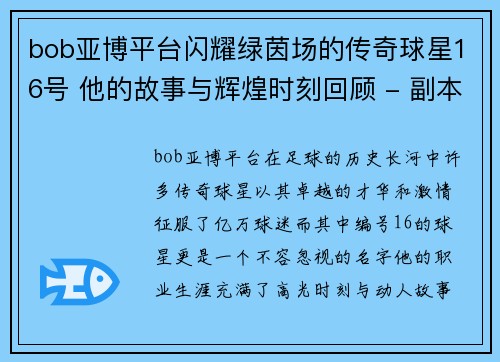 bob亚博平台闪耀绿茵场的传奇球星16号 他的故事与辉煌时刻回顾 - 副本