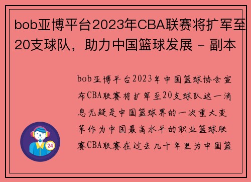 bob亚博平台2023年CBA联赛将扩军至20支球队，助力中国篮球发展 - 副本 (2)