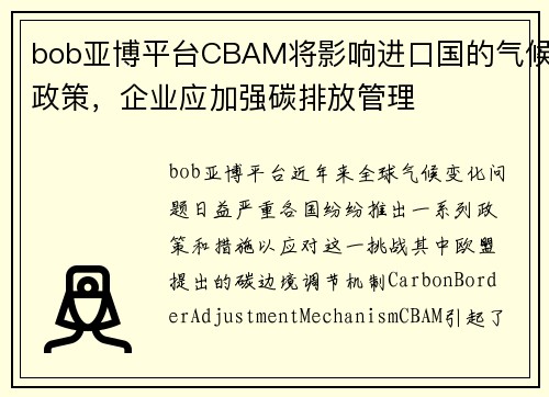 bob亚博平台CBAM将影响进口国的气候政策，企业应加强碳排放管理