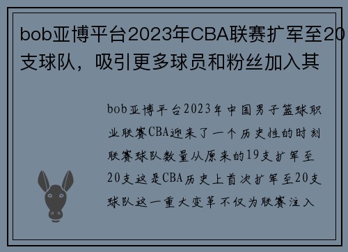 bob亚博平台2023年CBA联赛扩军至20支球队，吸引更多球员和粉丝加入其中 - 副本 (2)