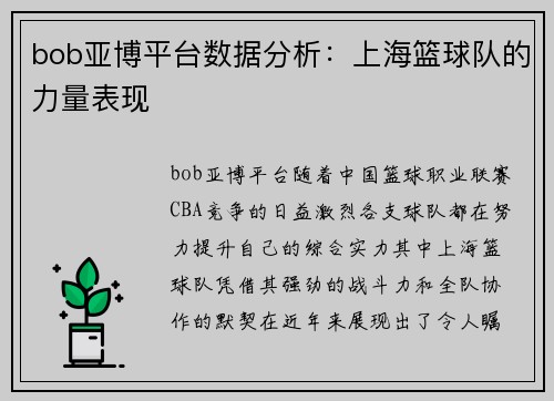 bob亚博平台数据分析：上海篮球队的力量表现