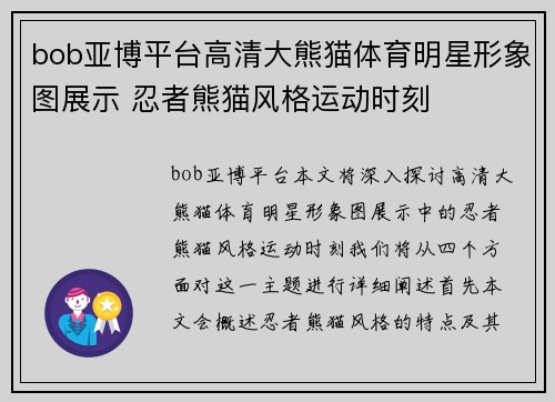 bob亚博平台高清大熊猫体育明星形象图展示 忍者熊猫风格运动时刻