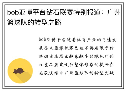 bob亚博平台钻石联赛特别报道：广州篮球队的转型之路